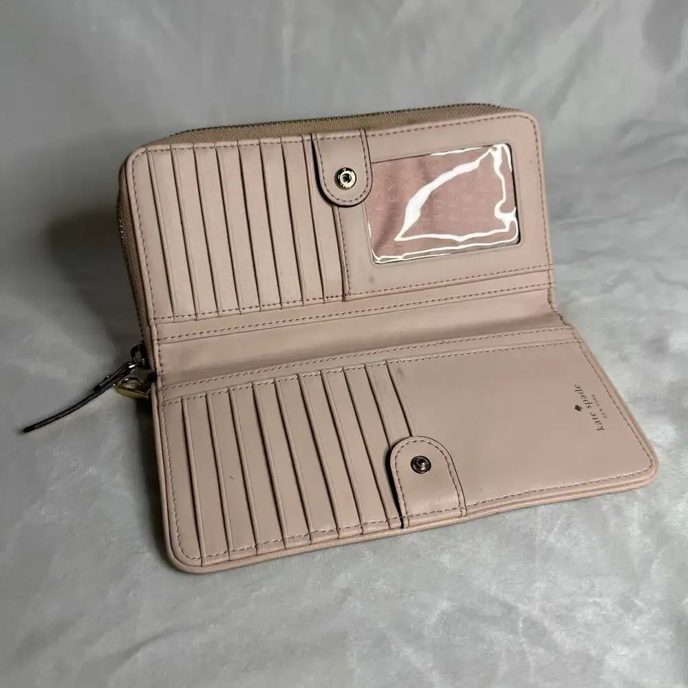 Kate Spade New York Blush Pink Pebble Leather Large Continental Wristlet Wallet